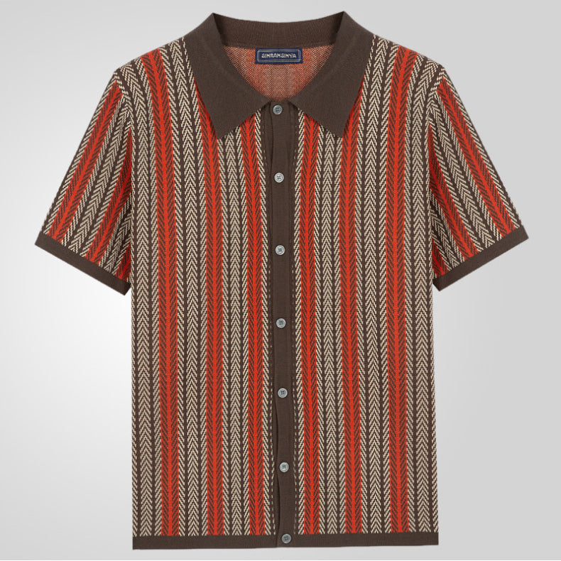 【Seria high-end】 Męska Letnia Koszulka z Guzikami Flokowana